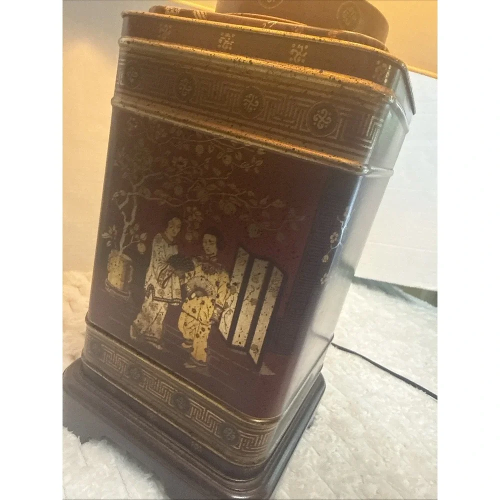 Vintage Frederick Cooper Tea Tin Canister Table Lamp Asian Chinoiserie Regency